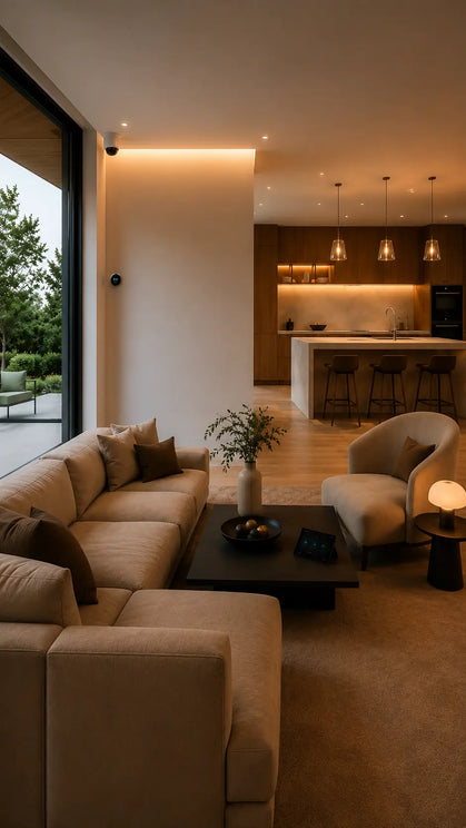 Modern smart home kitchen with connected appliances and clean interior design