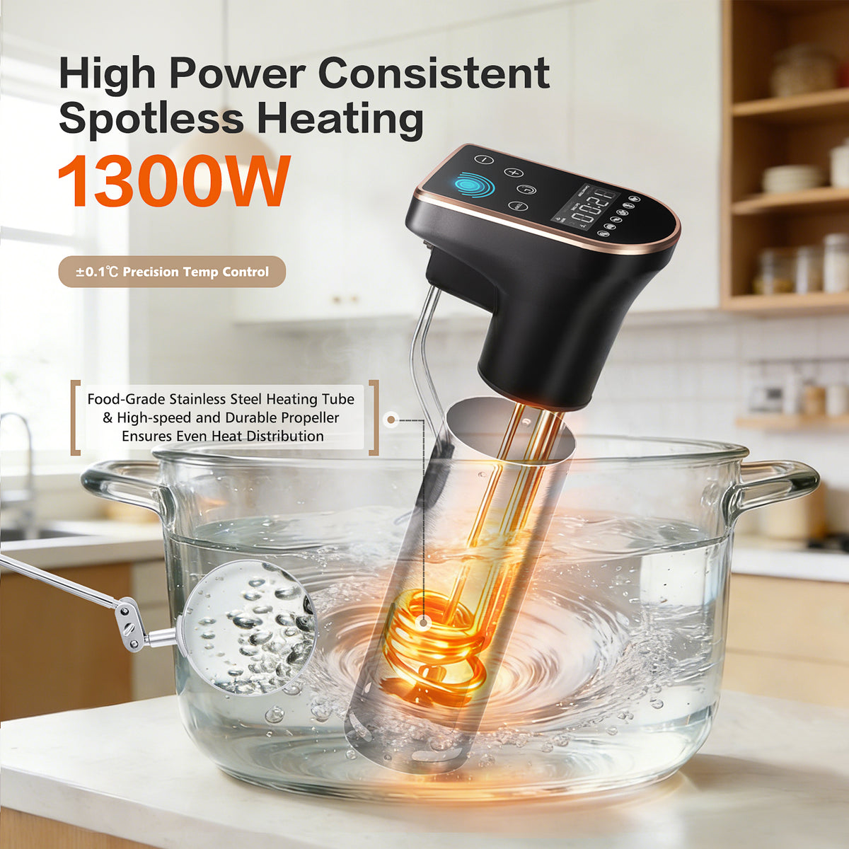 1300W sous vide precision cooker with fast heating and accurate temperature control