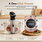 Sous vide cooker with one-click cooking presets for meat, fish and vegetables