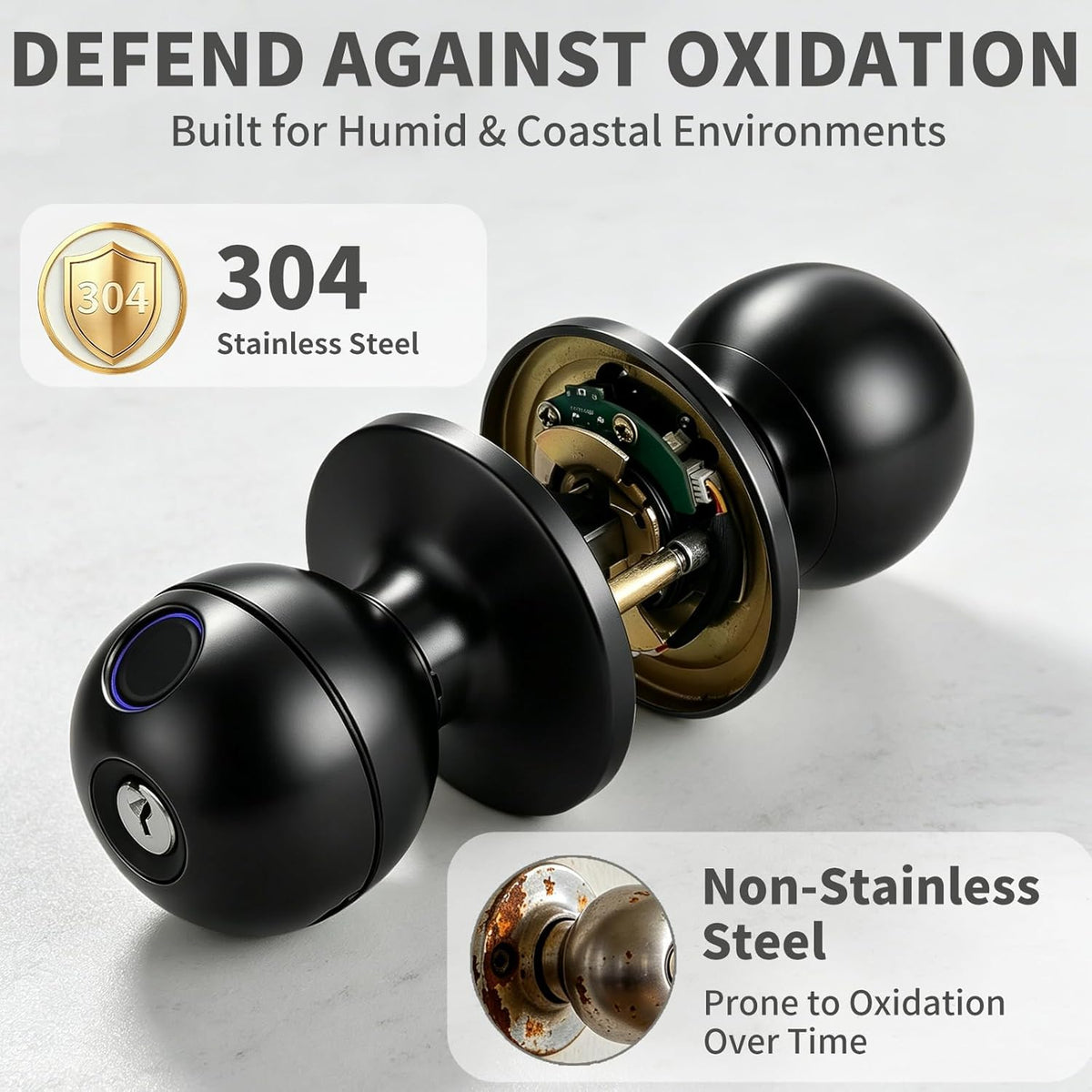 Smart door lock made from 304 stainless steel for improved corrosion and oxidation resistance