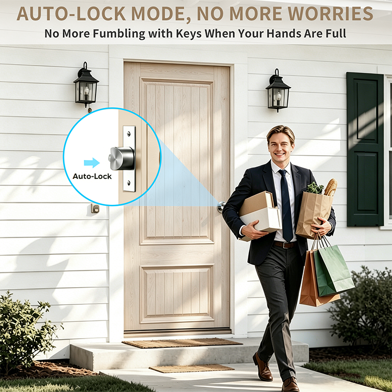 Smart fingerprint door lock installed on a modern home door with app control