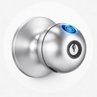 Smart door knob with fingerprint scanner and keyhole on white background