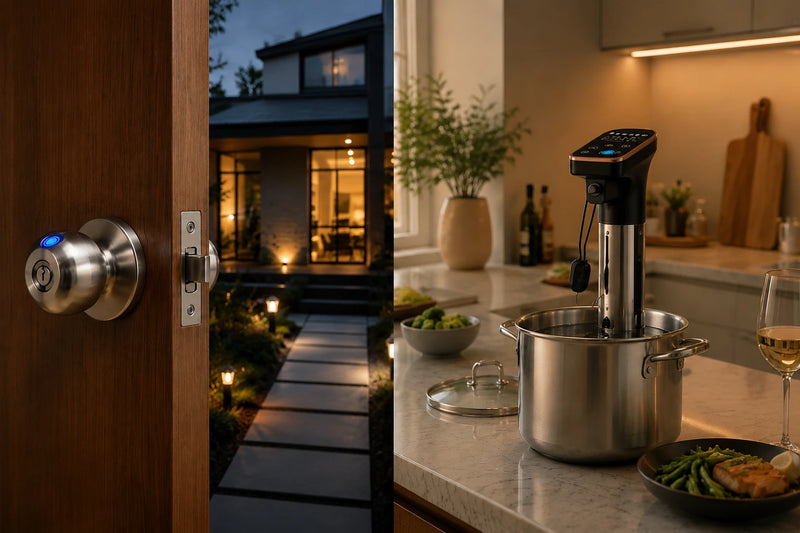Smart kitchen appliances in a warm modern home interior
